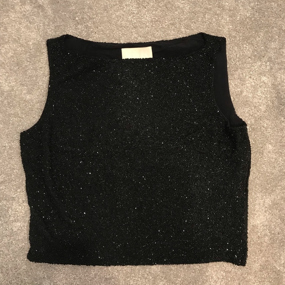🍀 RARE Badgley Mischka Black Sequined Tank Top